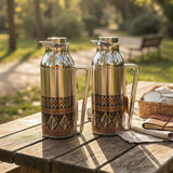 Mahra Stainless Steel Vacuum Flask Set of 2 – 1 Litre – Arabic Heritage Design