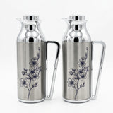 Mahra  Stainless Steel Vacuum Flask Set of 2 – 1L + 1L – Floral Engraved Thermal Carafe