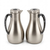 Athba Vacuum Flask Set 1+1 Litre – Matte Nickel with Marble-Effect Handles, 2 Pieces