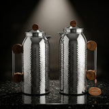 Mahra Vacuum Flask Set, 2 × 1 Litre, Silver with Wood-Finish Accents