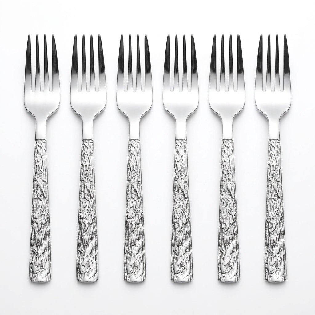 Stainless Steel Fork Set of 6 - 15cm Silver Textured Handle