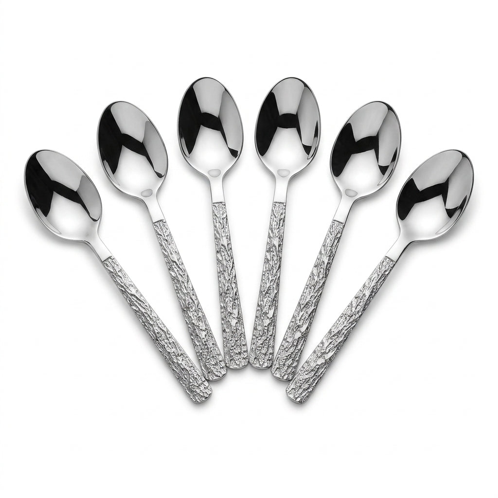 Stainless Steel Spoon Set of 6 - 15cm Silver Textured Handle
