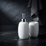 White Ceramic Soap/Lotion Dispenser & Tumbler Set
