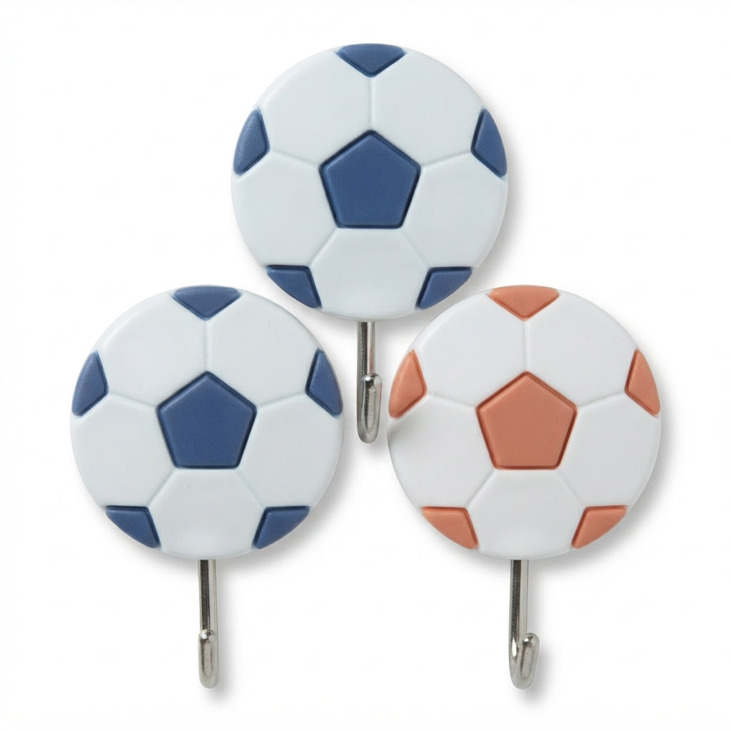 AO YI JIA Football Design Adhesive Hooks, Assorted Color, 3-Piece Pack