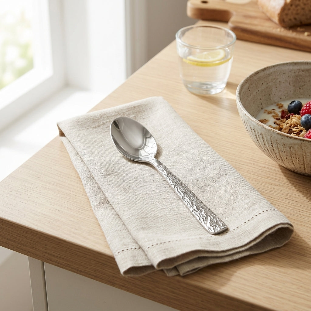 Stainless Steel Spoon Set of 6 - 15cm Silver Textured Handle