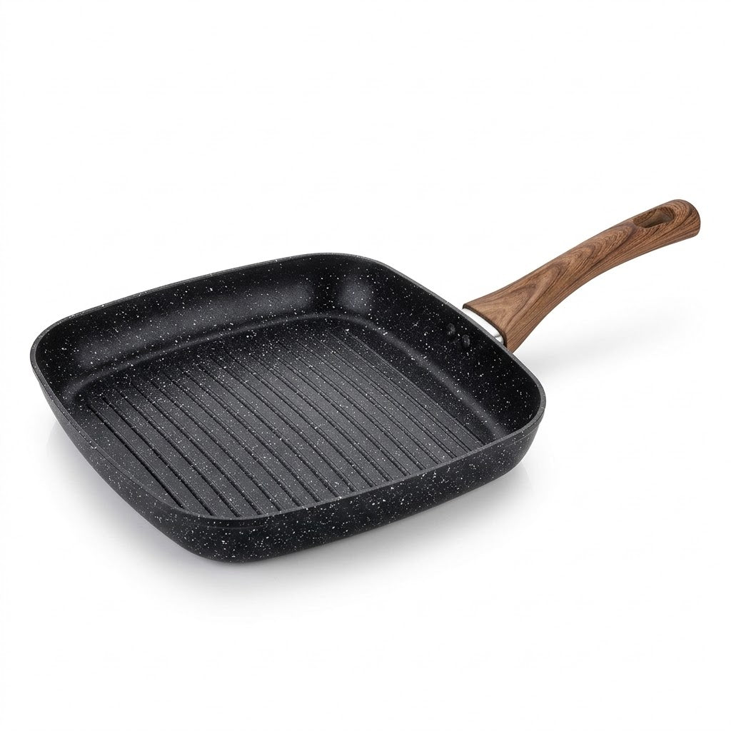 Yuniverse Square Grill Pan 28 cm – Black with Wood-Look Handle