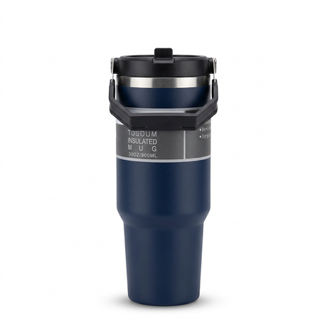 Stainless Steel Travel Bottle with Carry Handle, 900 ml – Navy Blue

