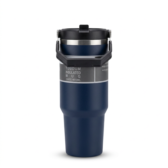 Stainless Steel Travel Bottle with Carry Handle, 900 ml – Navy Blue

