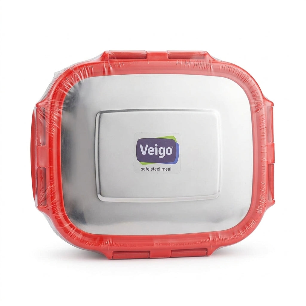 Veigo Stainless Steel Airtight Lunch Box – Red, 575 ml