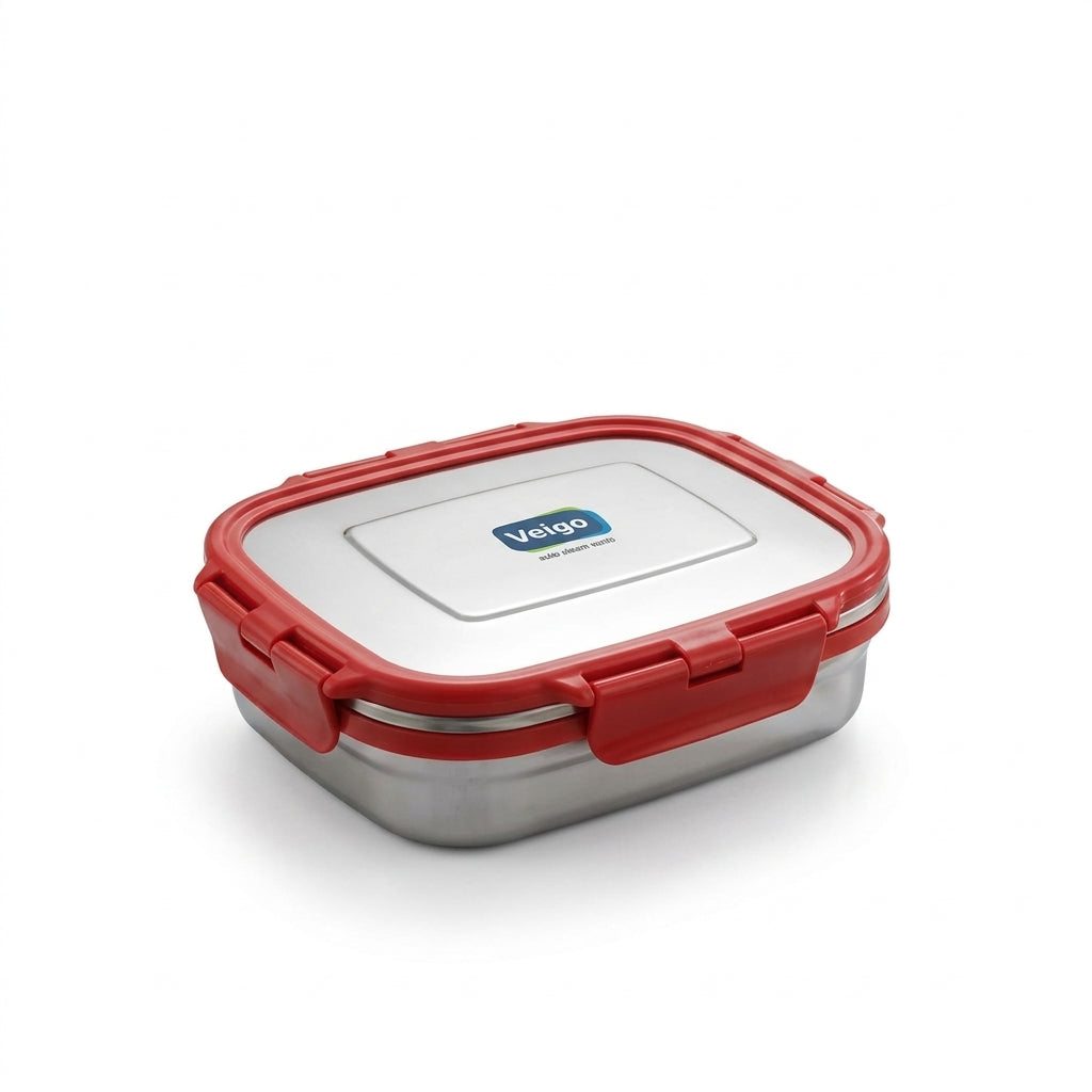 Veigo Stainless Steel Airtight Lunch Box – Red, 575 ml