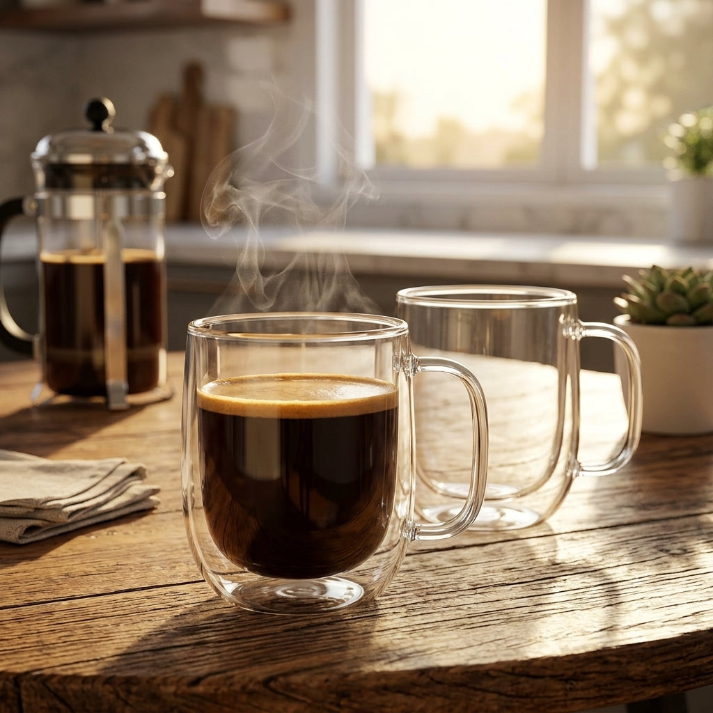 Blackstone Double-Wall Glass Tumbler Cups with Handles, 300 ml, Set of 2