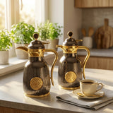 Ripple Vacuum Flask Set, 2 × 1 Litre, Nickel Black with Gold
