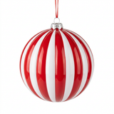  Striped Plastic Christmas Ball Hanging Decoration Red & White – 10cm
