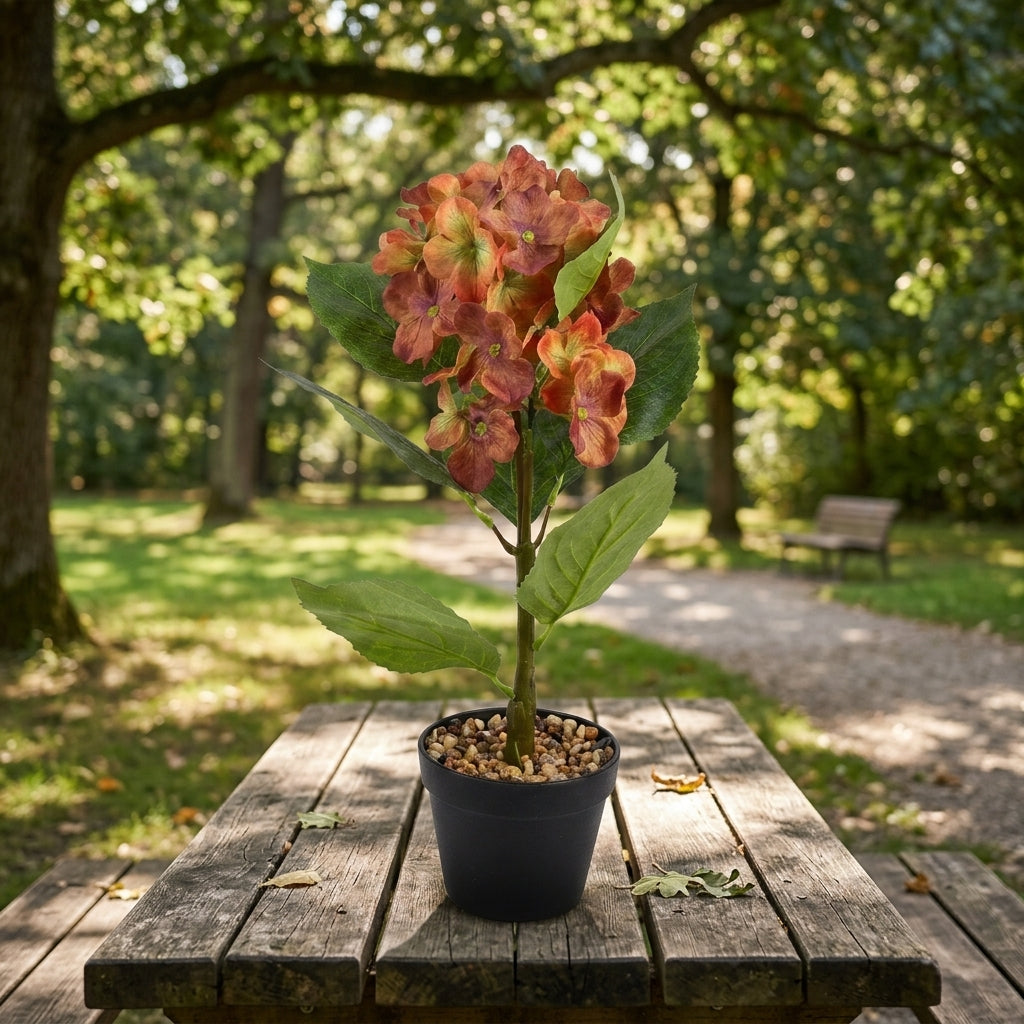 Orange & Rust Artificial Flower Plant with Black Plastic Pot - 45 cm