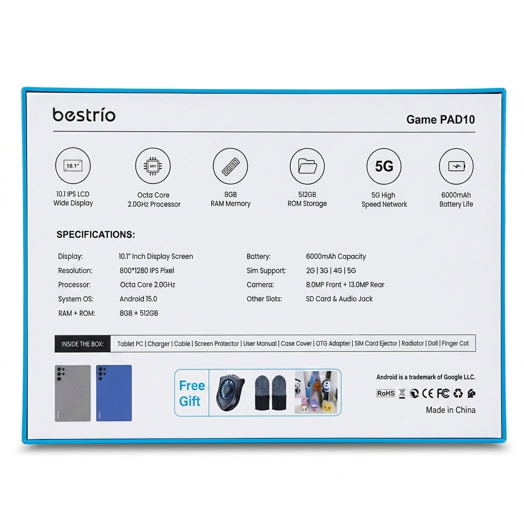 Bestrio Game PAD10 5G Tablet – Blue