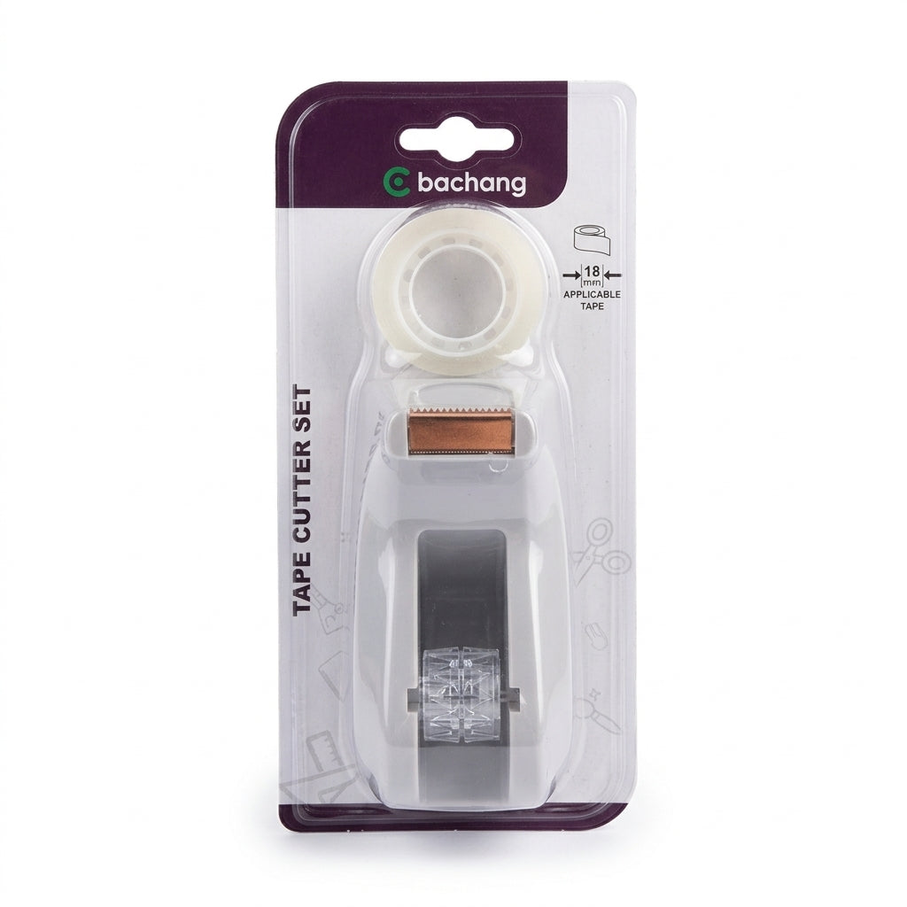 Bachang Desktop Tape Dispenser Set with Clear Tape – Grey, 18 mm