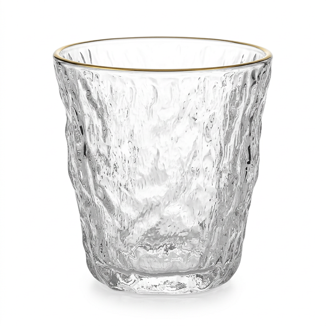 Textured Glass Tumbler with Gold Rim 250 ml – Clear & Gold

