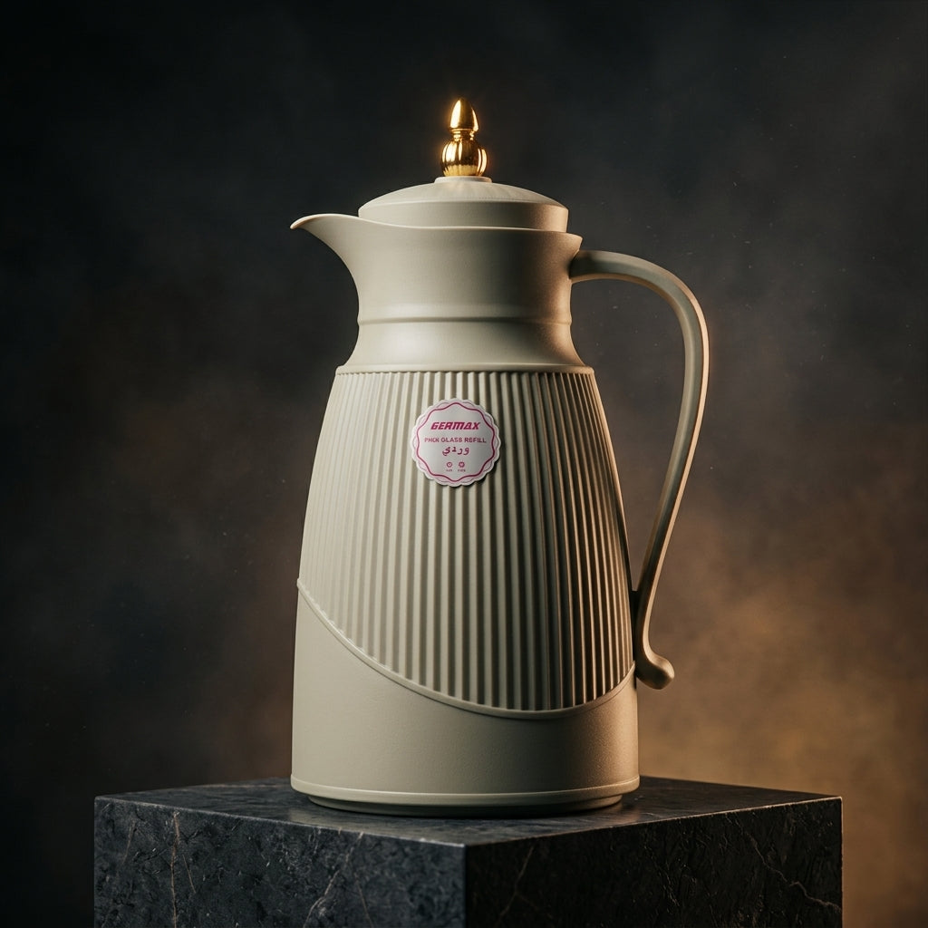 Germax Vacuum Flask 1 Litre – Light Gray with Arabic Calligraphy