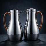 Athba Vacuum Flask Set 1+1 Litre – Nickel Finish with Wood-Effect Handles, 2 Pieces