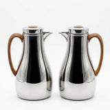 Athba Vacuum Flask Set 1+1 Litre – Nickel Finish with Wood-Effect Handles, 2 Pieces