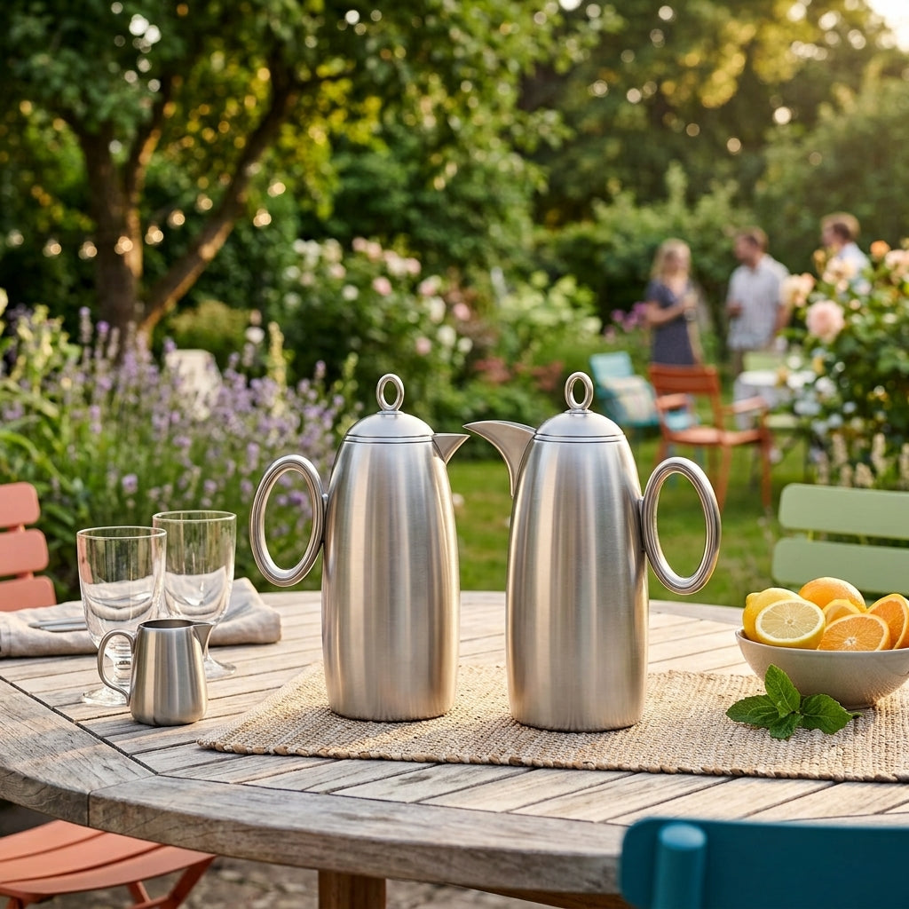 Pilsco Vacuum Flask Set, 2 × 1 Litre, Matt Silver