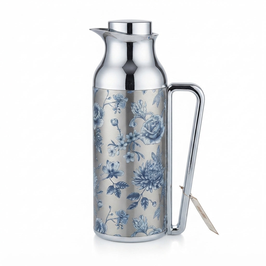 Mahra Stainless Steel Vacuum Flask Set of 2 – 1L – Floral Silver Edition