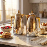 Fursan Vacuum Flask Set, 2 × 1 Litre, Silver with Gold Accents