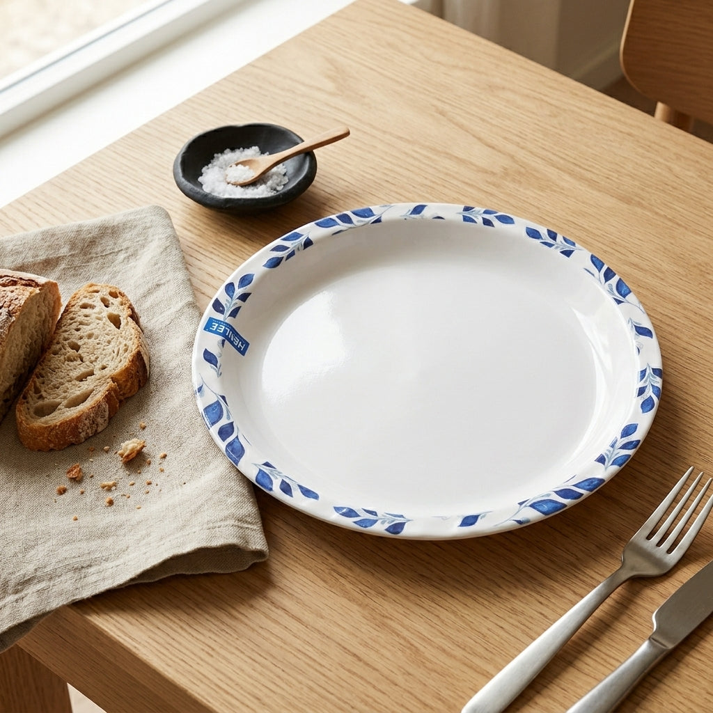 Henlee White & Blue Melamine Round Serving Tray - 10 Inch