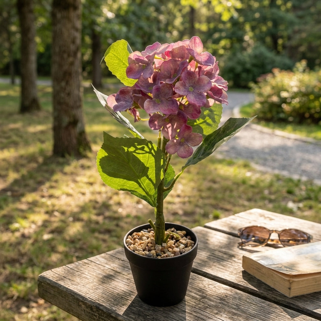 Pink & Purple Artificial Flower Plant with Black Plastic Pot - 45 cm
