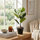 White & Green Artificial Flower Plant with Black Plastic Pot - 45 cm
