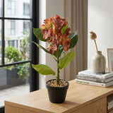 Orange & Rust Artificial Flower Plant with Black Plastic Pot - 45 cm