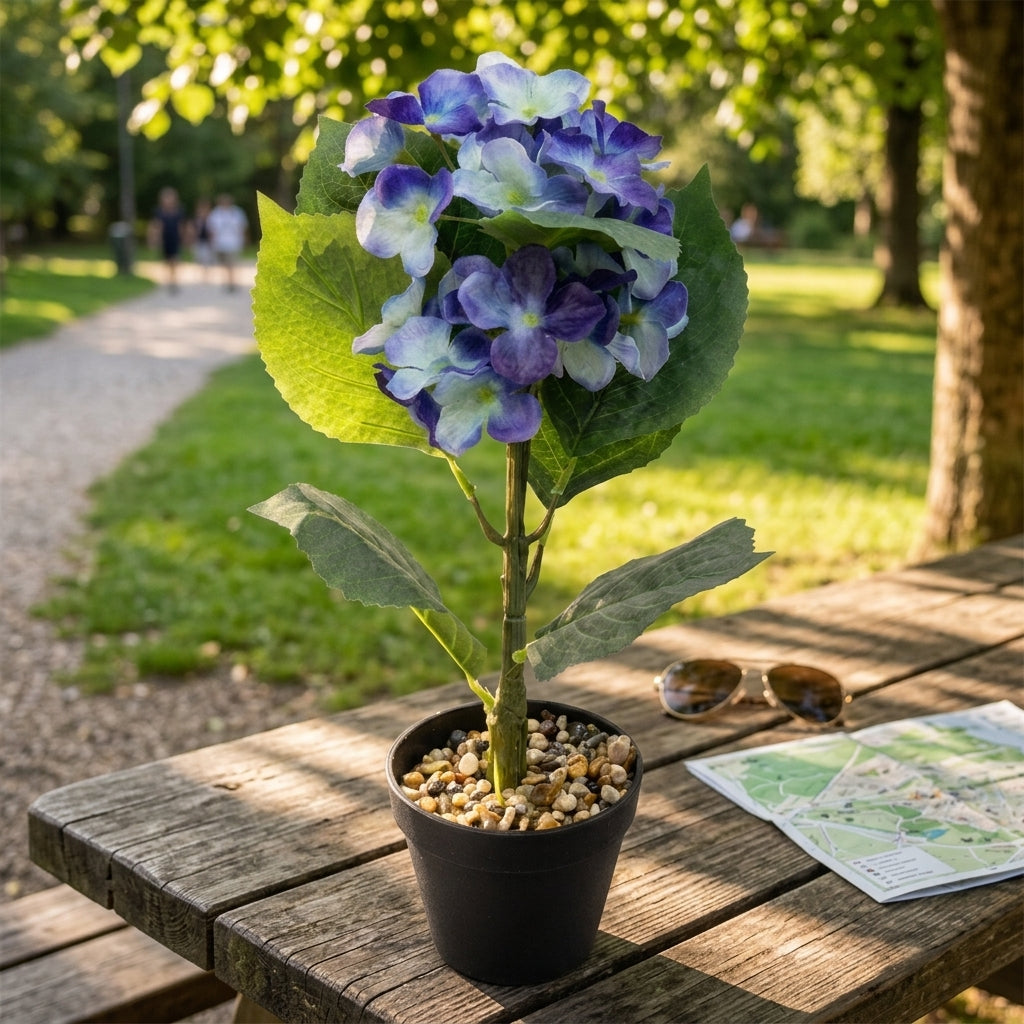 Blue and purple Artificial Flower Plant with Black Plastic Pot - 45 cm