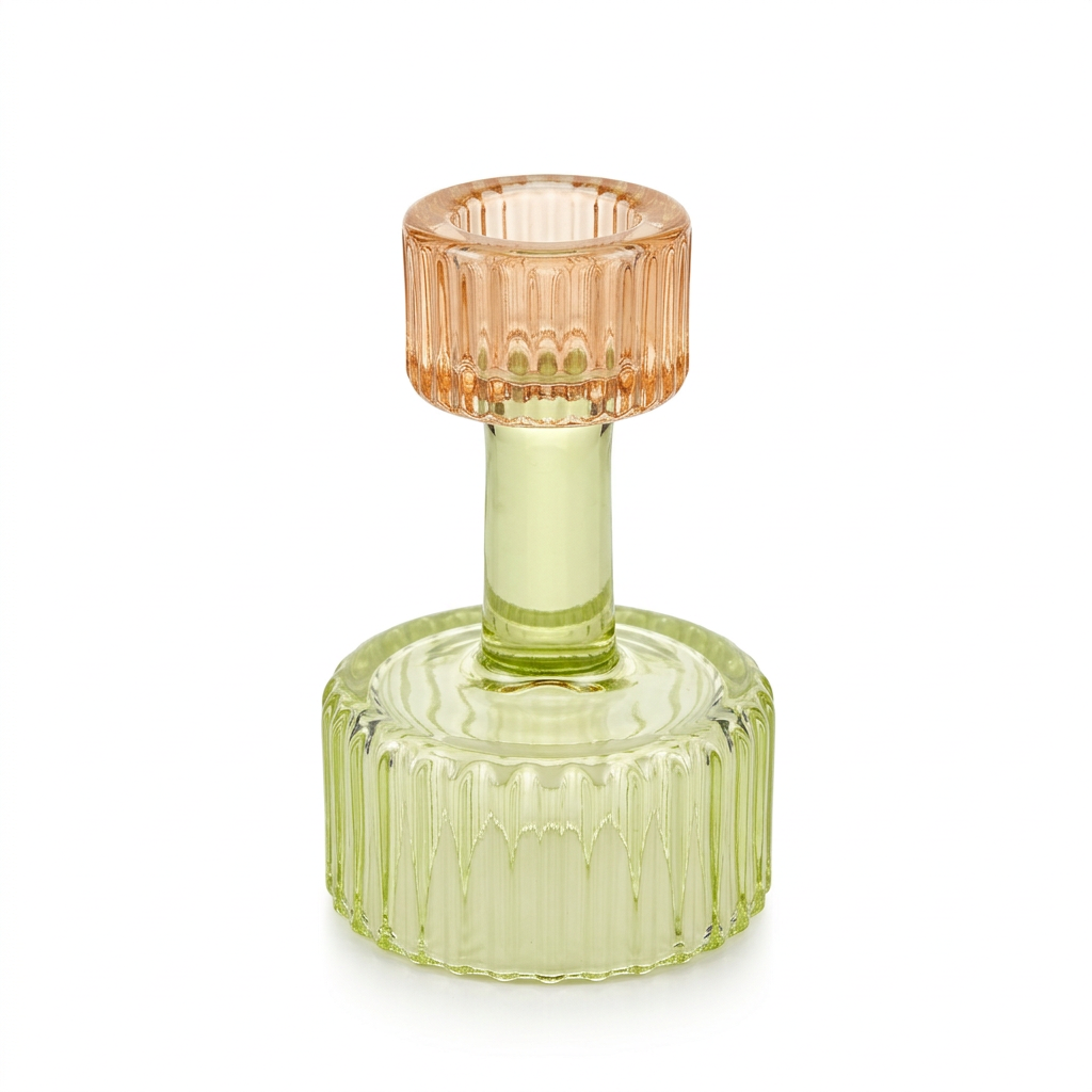 Two-Tone Crystal Candle Holder 10 cm – Light Green & Amber

