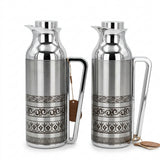 Mahra Stainless Steel Vacuum Flask Set of 2 – 1L – Arabic Engraved Thermal Carafe with Handle