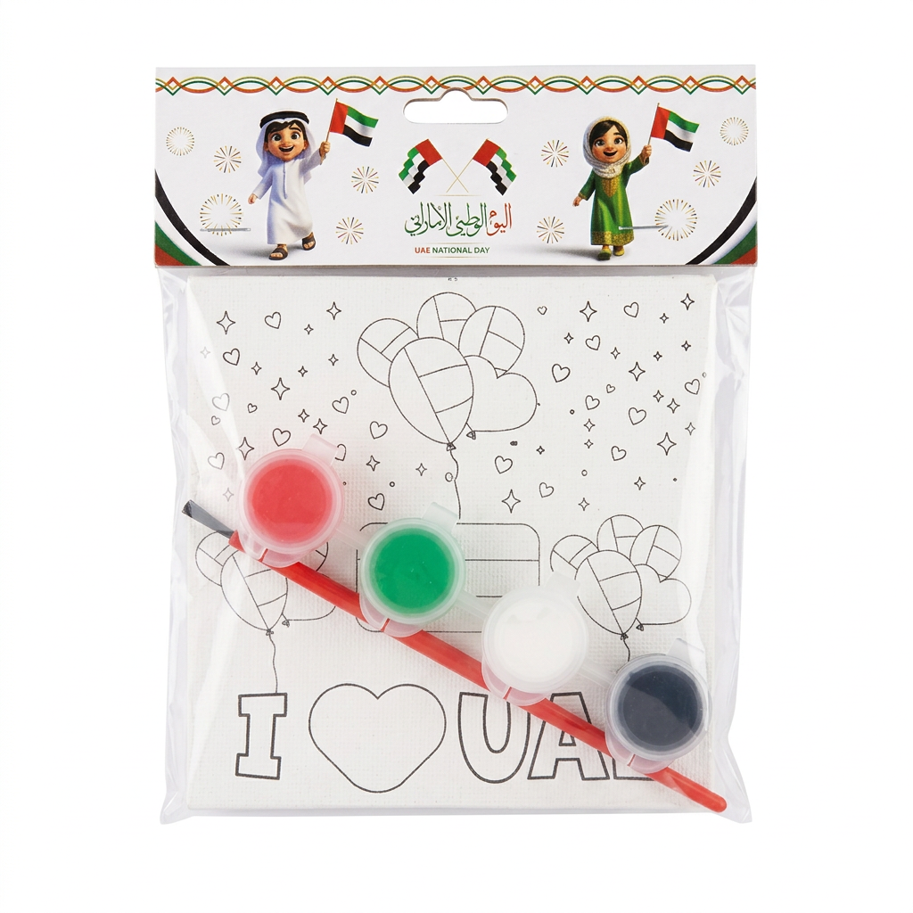 UAE National Day Canvas Painting Set with 4 Colours and Brush – 9cm