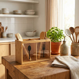 Orchid Wooden Cutlery Box with 2 Compartments, 18 × 9 × 13 cm