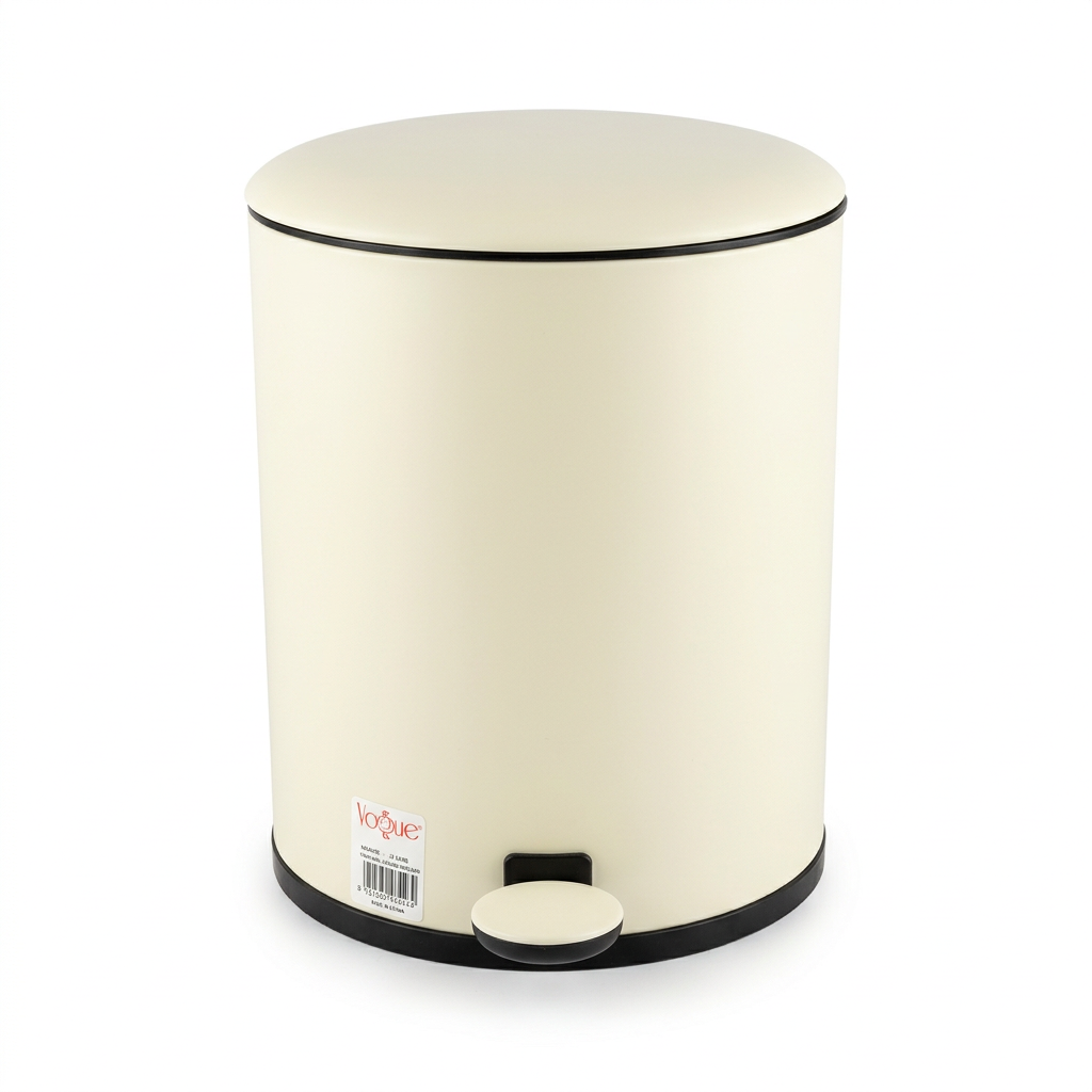Vogue Plastic Pedal Dustbin Cream with Black Trim - 5 Litres