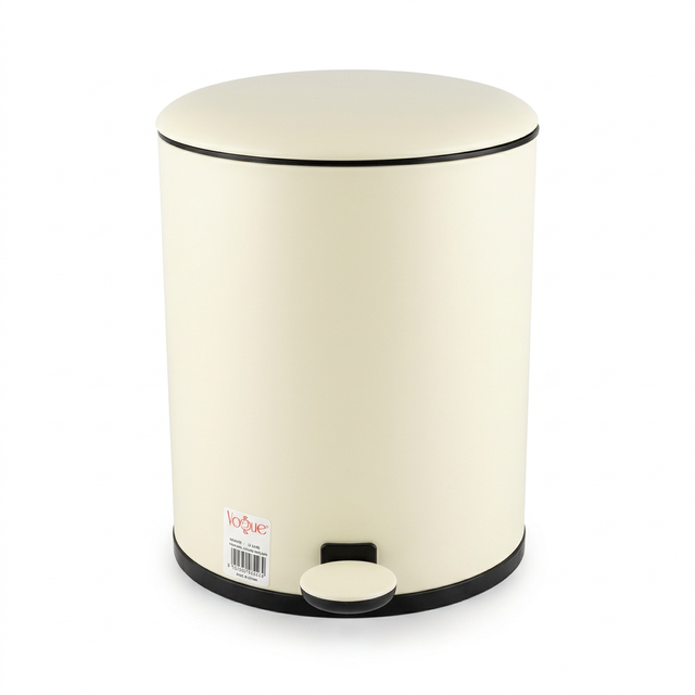 Vogue Plastic Pedal Dustbin Cream with Black Trim - 5 Litres
