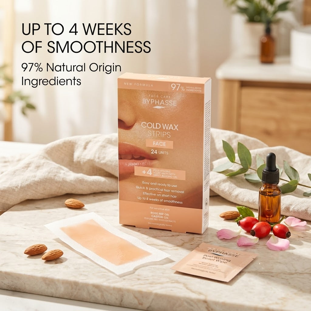 Byphasse Face Cold Wax Strips for Sensitive Skin – 24 Units