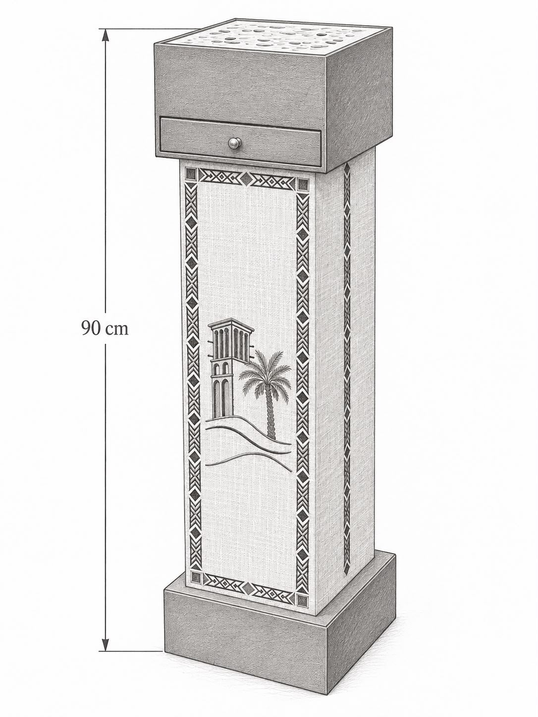Floor-Standing Incense Burner with Drawer Brown – 90 × 20 cm