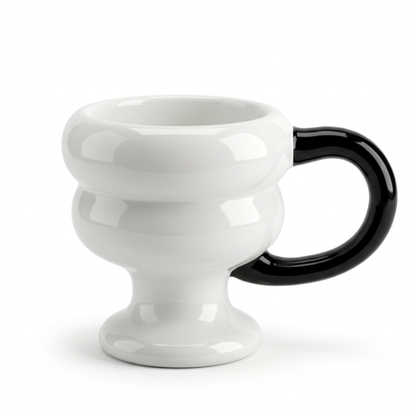 White Ceramic Pedestal Mug with Black Handle – 300 ml