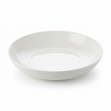 White Ceramic Round Serving Platter with Embossed Detail – 14 Inch

