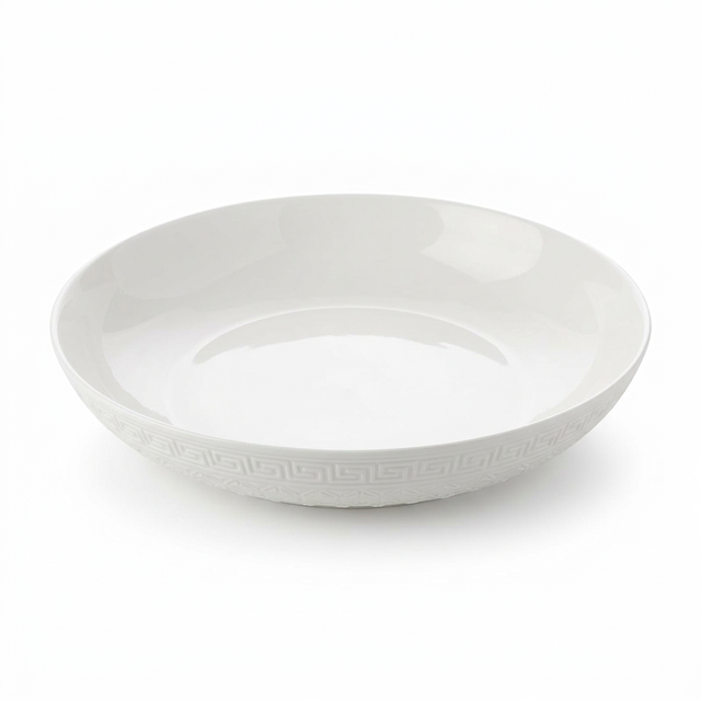 White Ceramic Round Serving Platter with Embossed Detail – 14 Inch

