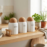 3-Piece White Ribbed Ceramic Coffee, Tea & Sugar Jar Set with Lids and Tray – 500 ml Each