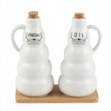 Ceramic Oil & Vinegar Bottle Set with Bamboo Tray 19cm