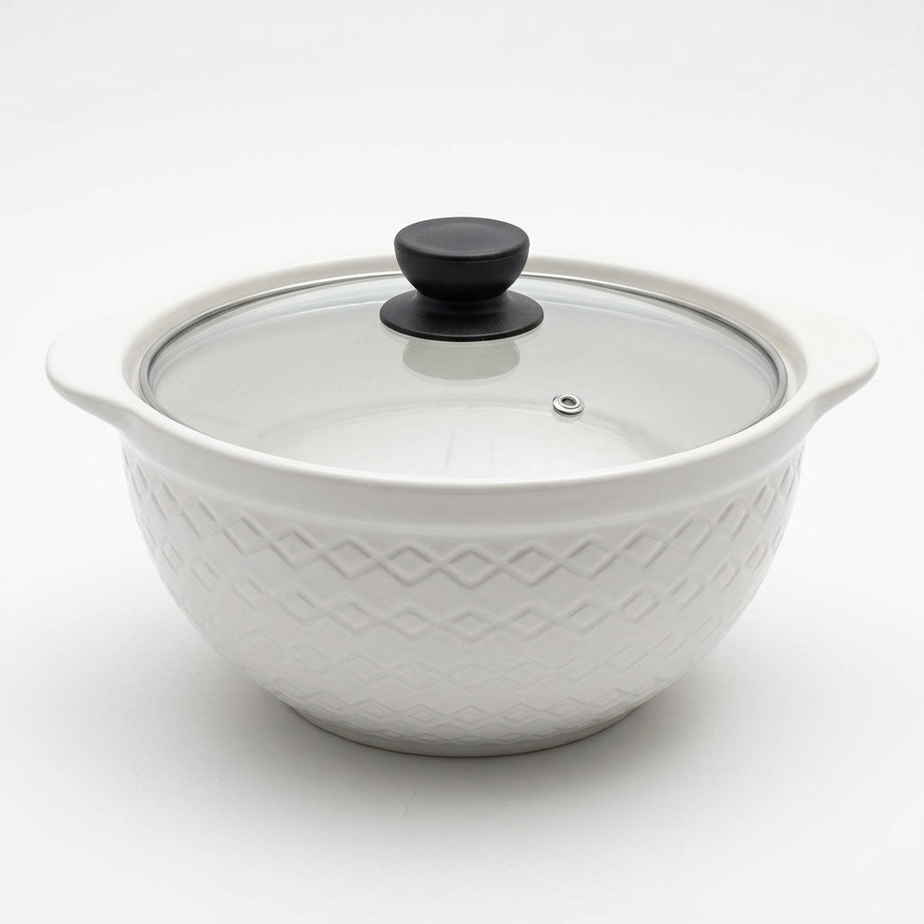 White Ceramic Bowl with Lid & Side Handles – 1.5 Litres