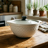 White Ceramic Bowl with Lid & Side Handles – 1.5 Litres