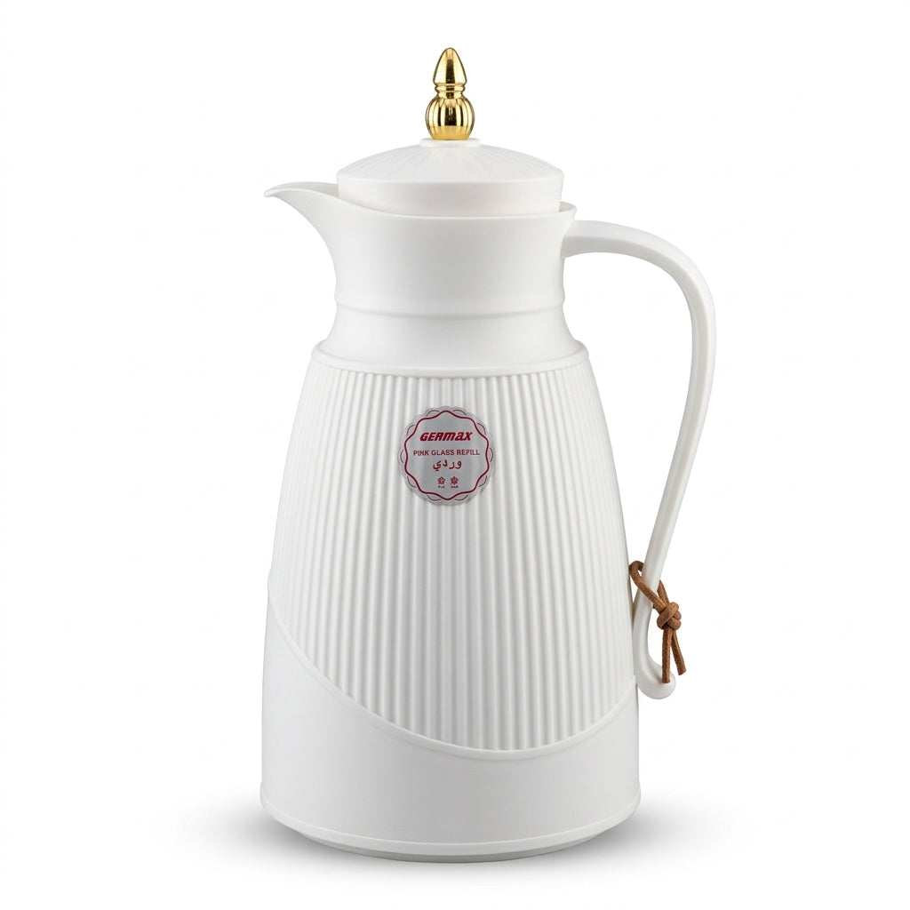 Germax Vacuum Flask 1 Litre – White with Arabic Calligraphy