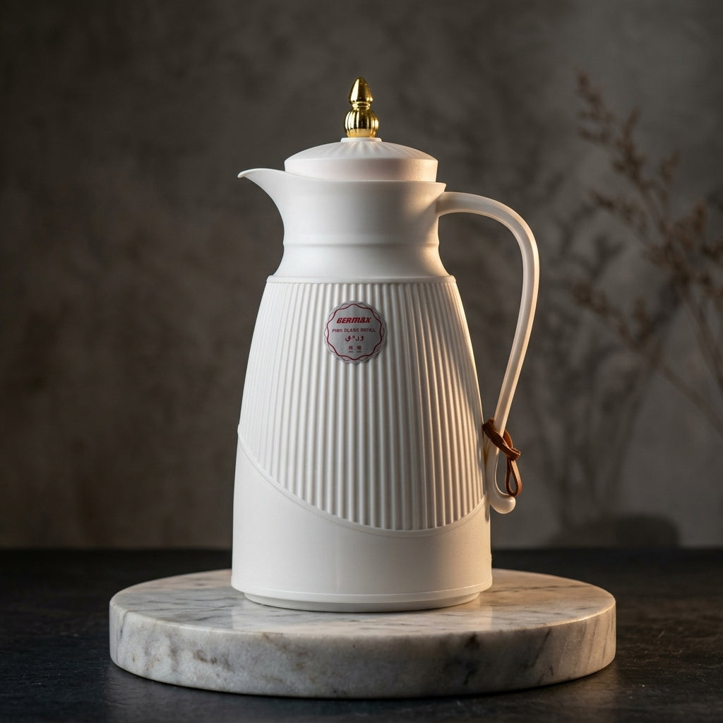 Germax Vacuum Flask 1 Litre – White with Arabic Calligraphy