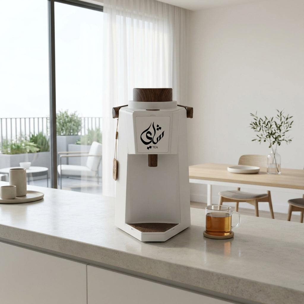 Mahra Vacuum Flask Tea Dispenser – 1.9 L, White With Dark Wood